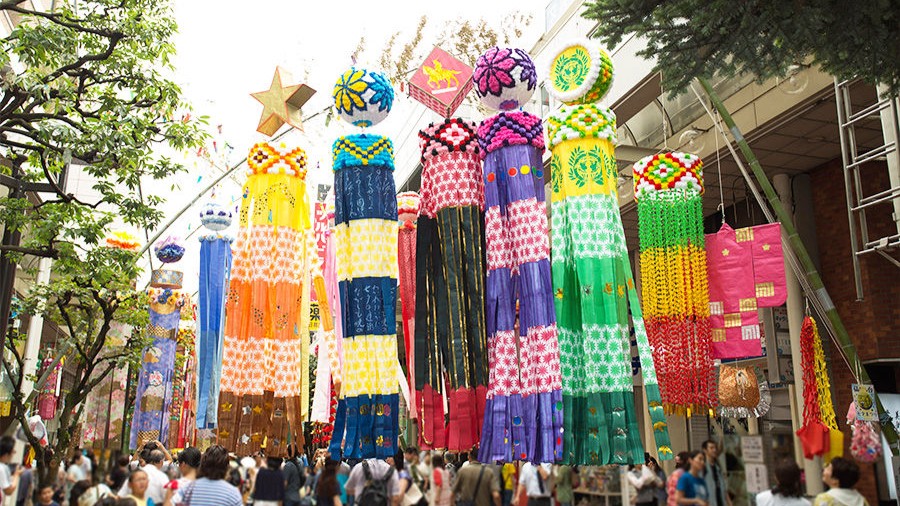 colorful Tanabata decorations